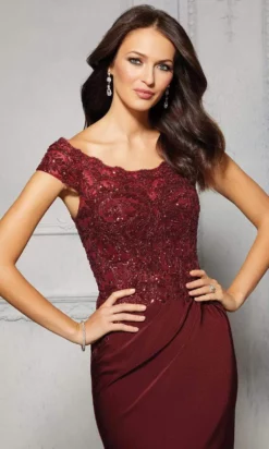 MGNY By Mori Lee - 72425 Cap Sleeve Sequined Crepe Evening Gown -Hot Sale WEDDING Store mgny by mori lee 72425 cap sleeve sequined crepe evening gown evening dresses 00 wine 28429163102291