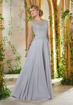 MGNY By Mori Lee - Beaded Embroidered Illusion Scoop A-Line Dress 71903 - 1 Pc Lilac In Size 18 Available
