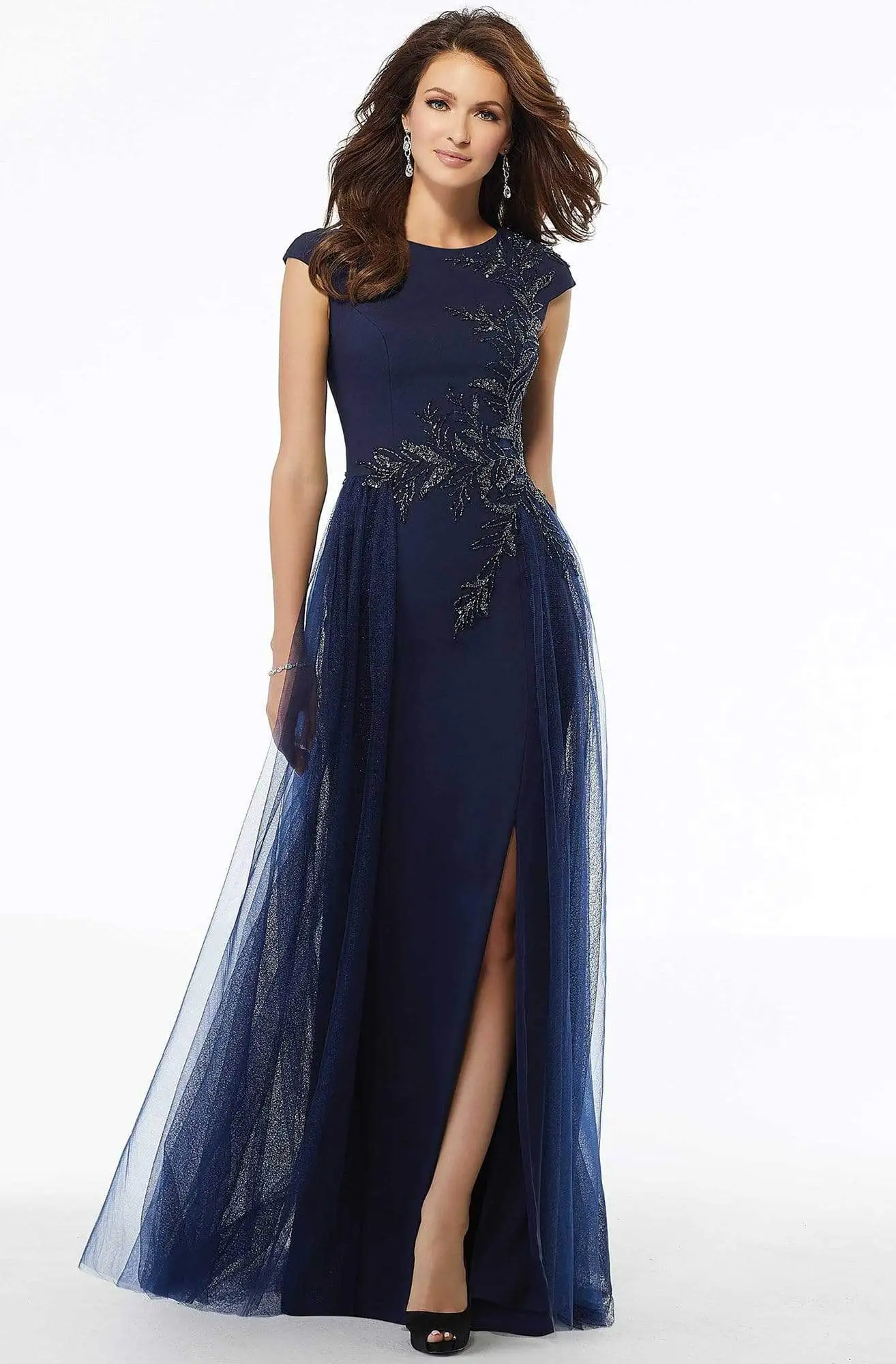 MGNY By Mori Lee - Cap Sleeve Beaded Overskirt Dress 72102SC - 1 Pc Silver In Size 12 Available 1 MGNY By Mori Lee - Cap Sleeve Beaded Overskirt Dress 72102SC - 1 Pc Silver In Size 12 Available