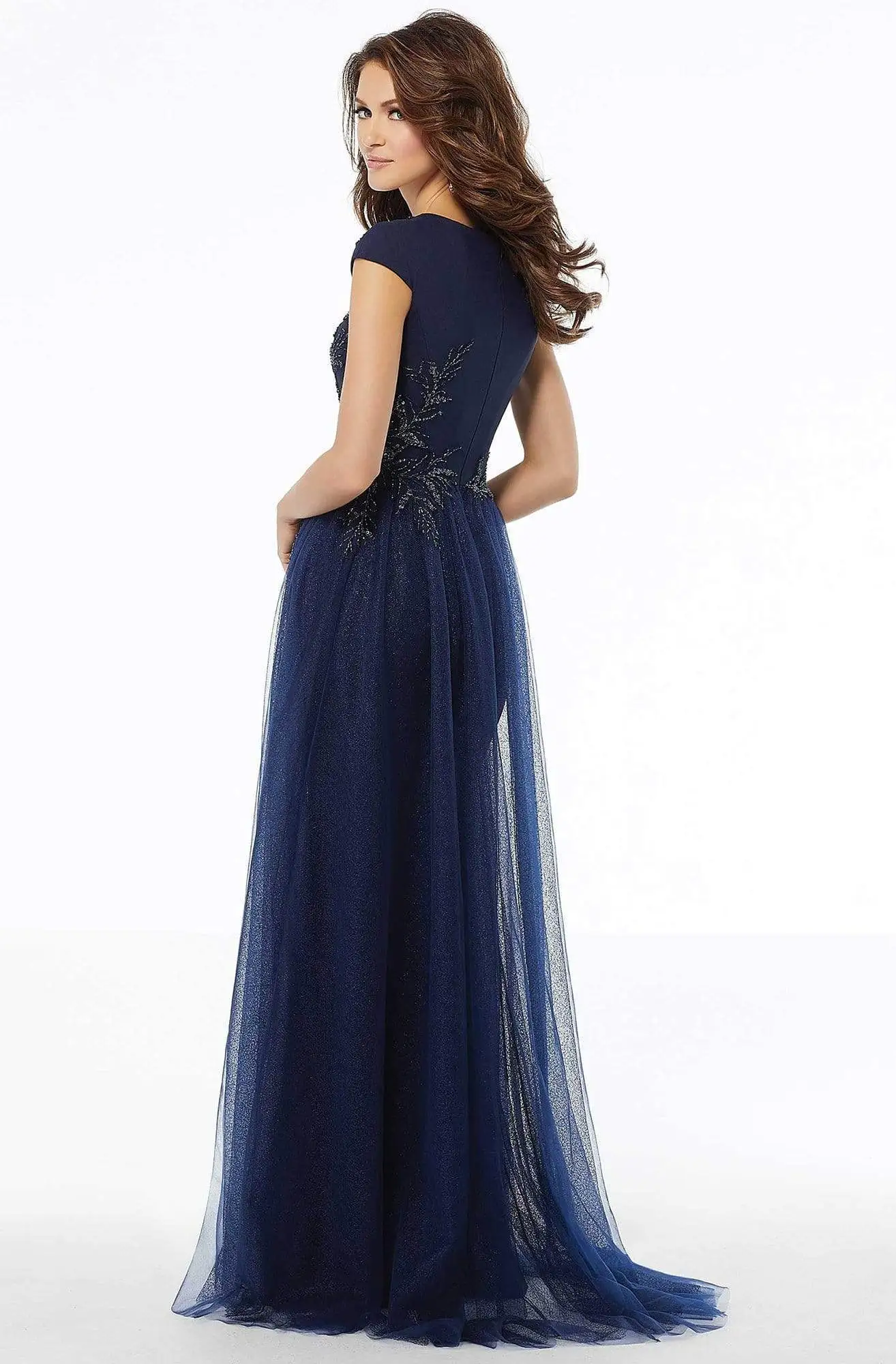 MGNY By Mori Lee - Cap Sleeve Beaded Overskirt Dress 72102SC - 1 Pc Silver In Size 12 Available 2 MGNY By Mori Lee - Cap Sleeve Beaded Overskirt Dress 72102SC - 1 Pc Silver In Size 12 Available - Image 2