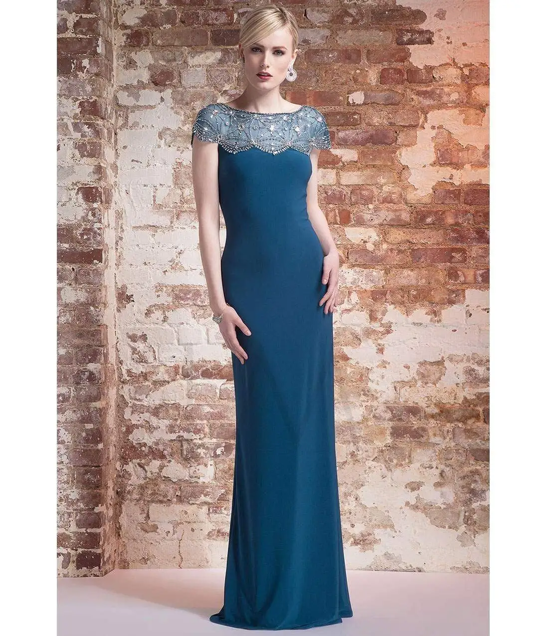 MIGNON - Jeweled Cap Sleeve Jersey Gown AL1889B 3 MIGNON - Jeweled Cap Sleeve Jersey Gown AL1889B - Image 3