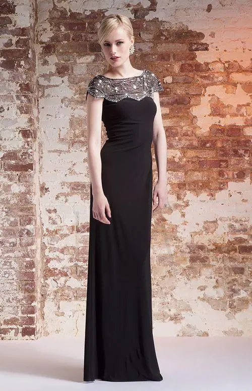 MIGNON - Jeweled Cap Sleeve Jersey Gown AL1889B 1 MIGNON - Jeweled Cap Sleeve Jersey Gown AL1889B