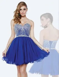 Milano Formals - E1845 Jewel Ornate Strapless Sweetheart Cocktail Dress - 1 Pc. Royal In Size 4 Available