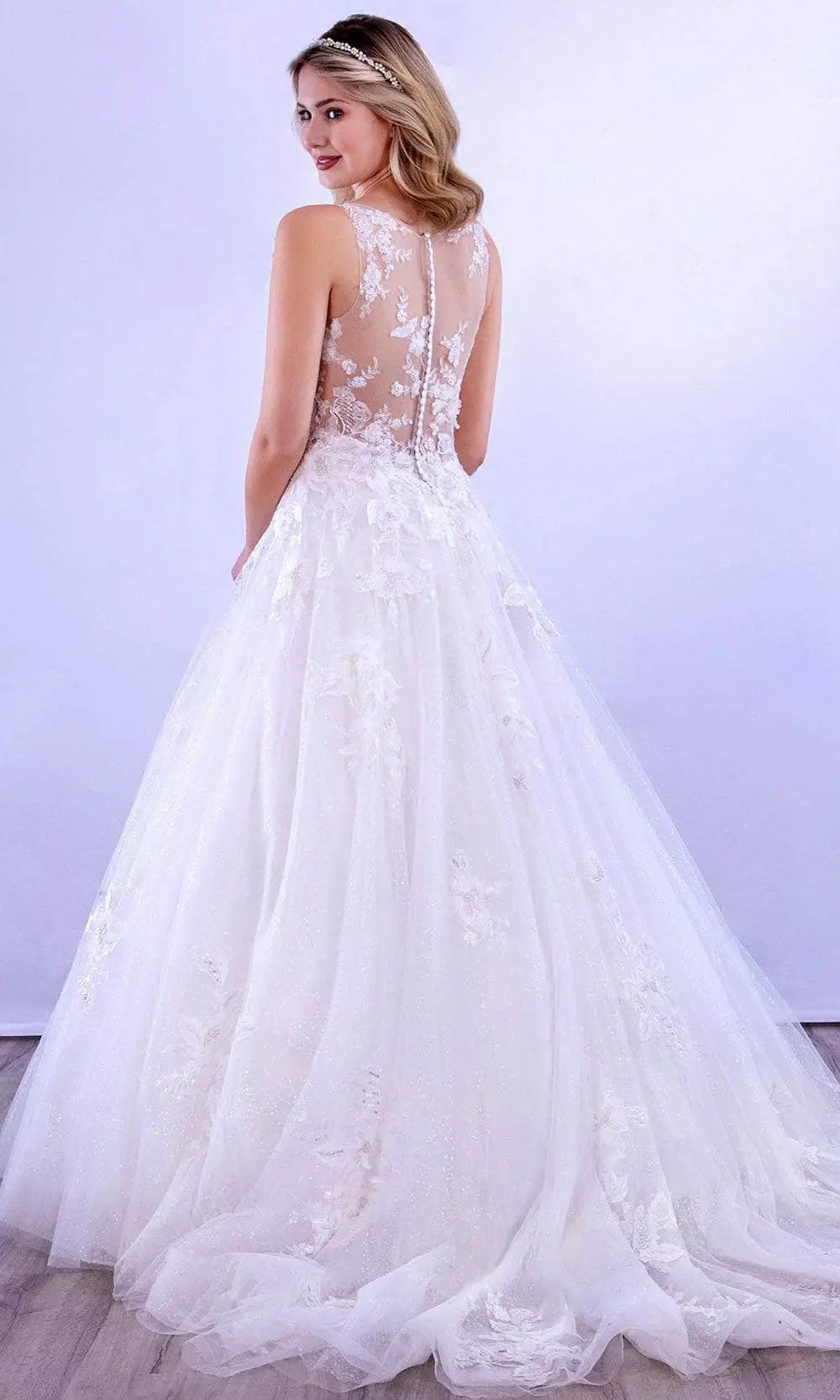 MNM COUTURE 10089 - V Shape Laced A-Line Dress 2 MNM COUTURE 10089 - V Shape Laced A-Line Dress - Image 2