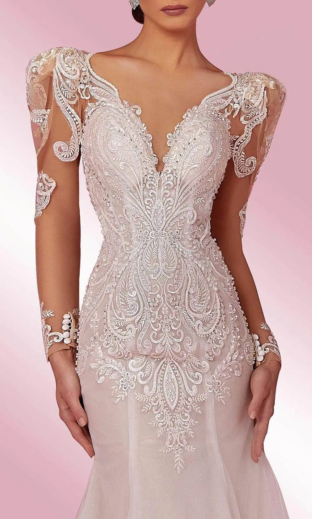 MNM COUTURE W2102 - V Neck Puff Sleeves Dress 3 MNM COUTURE W2102 - V Neck Puff Sleeves Dress - Image 3