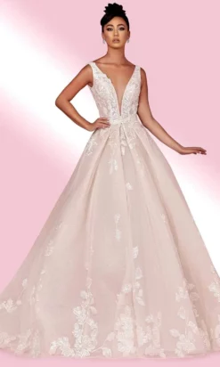 MNM COUTURE W2107 - V Neck Laced Dress