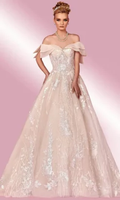 MNM COUTURE W2114 - Draped Off Shoulder Dress