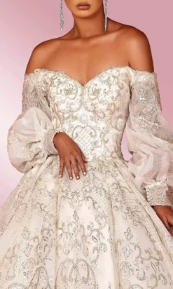 MNM COUTURE W2121 - Off Shoulder Bishop Sleeves Gown -Hot Sale WEDDING Store mnm couture w2121 off shoulder bishop sleeves gown special occasion dress 30955111841875