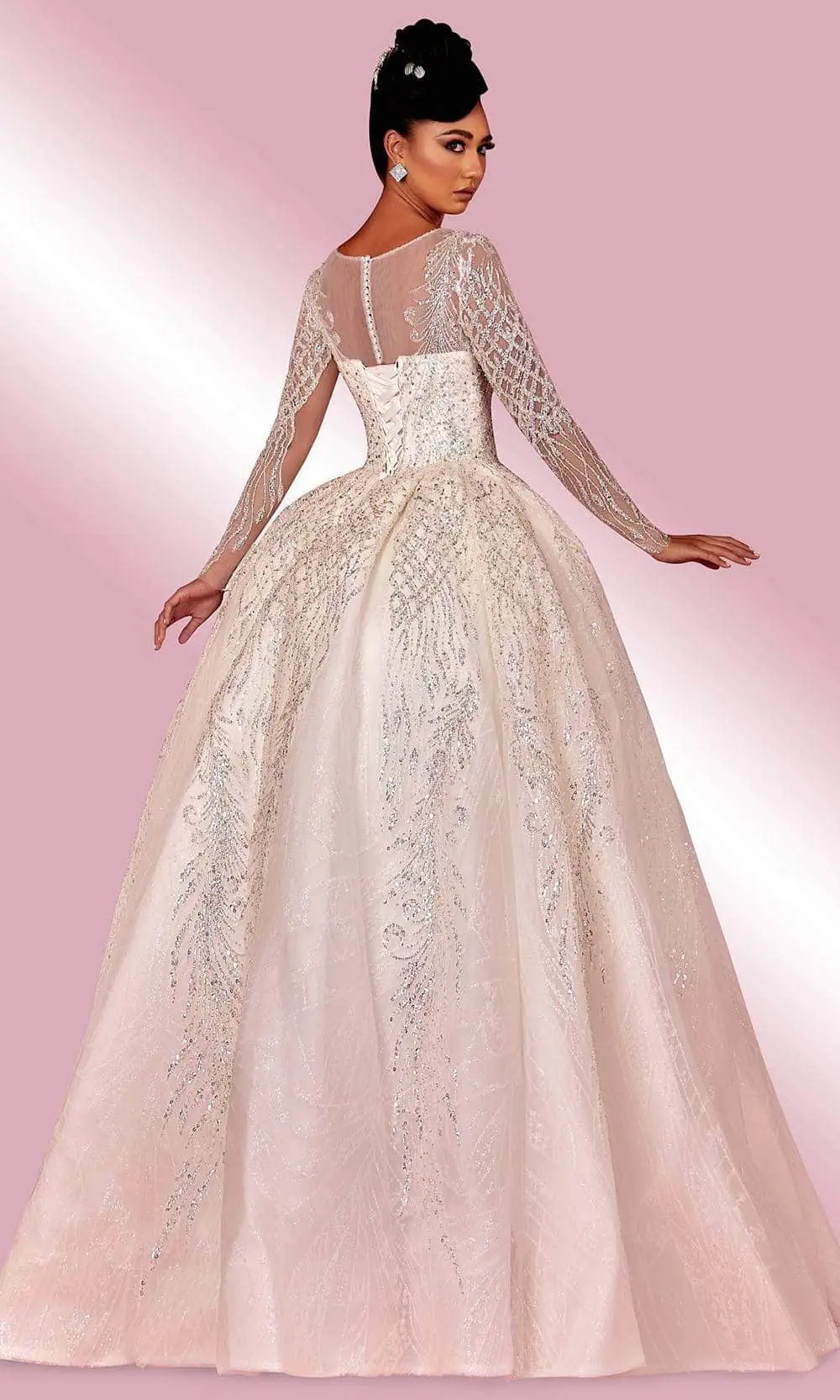 MNM COUTURE W2127 - Illusion Long Sleeve Ball Gown 2 MNM COUTURE W2127 - Illusion Long Sleeve Ball Gown - Image 2