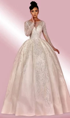 MNM COUTURE W2127 - Illusion Long Sleeve Ball Gown