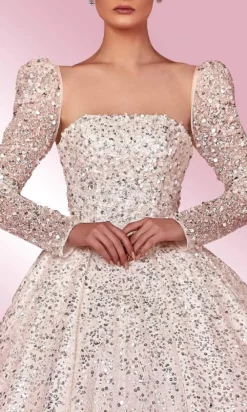 MNM COUTURE W2128 - Sequin Long Sleeve Ball Gown -Hot Sale WEDDING Store mnm couture w2128 sequin long sleeve ball gown special occasion dress 30955507417171