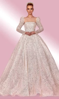 MNM COUTURE W2128 - Sequin Long Sleeve Ball Gown