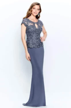 Montage By Mon Cheri - 120910W Embroidered Keyhole Front Long Dress