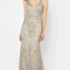 Montage By Mon Cheri 122904W - Plunging Neck Embroidered Gown