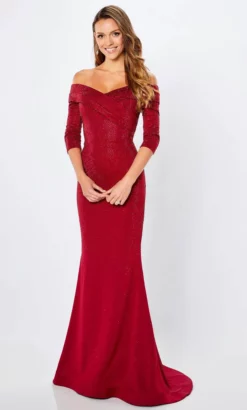 Montage By Mon Cheri 221970W - Off-Shoulder 3/4 Sleeves Evening Gown -Hot Sale WEDDING Store montage by mon cheri 221970w off shoulder 3 4 sleeves evening gown mother of the bride dresses 16w wine 31888894656595