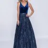 Nina Canacci - 1405 Sequined V-Neck A-Line Evening Gown