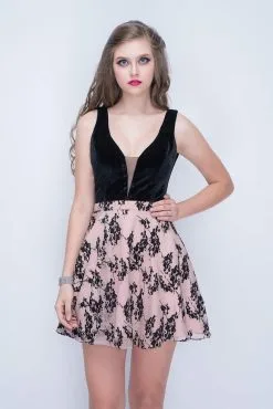 Nina Canacci - 201 Plunging Velvet Bodice Contrast Floral Dress -Hot Sale WEDDING Store nina canacci 201 plunging velvet bodice contrast floral dress special occasion dress 5904598859833