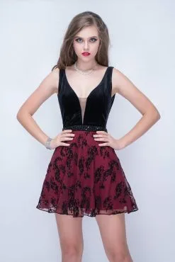 Nina Canacci - 201 Plunging Velvet Bodice Contrast Floral Dress -Hot Sale WEDDING Store nina canacci 201 plunging velvet bodice contrast floral dress special occasion dress 5904652435513