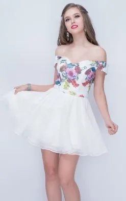 Nina Canacci - 220 Floral Printed Off-Shoulder A-line Dress