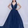 Nina Canacci - 2226 Pleated Plunging V-Neck Long Gown
