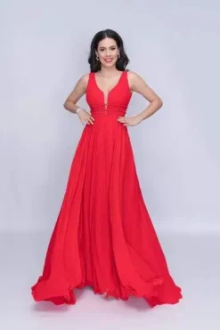 Nina Canacci - 2226 Pleated Plunging V-Neck Long Gown 8 Nina Canacci - 2226 Pleated Plunging V-Neck Long Gown -Hot Sale WEDDING Store nina canacci 2226 pleated plunging v neck long gown special occasion dress 0 red 6392011227193