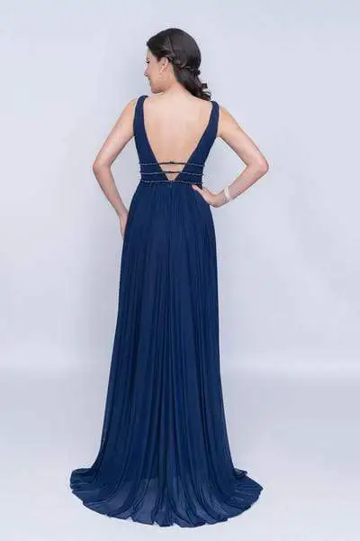 Nina Canacci - 2226 Pleated Plunging V-Neck Long Gown 2 Nina Canacci - 2226 Pleated Plunging V-Neck Long Gown - Image 2