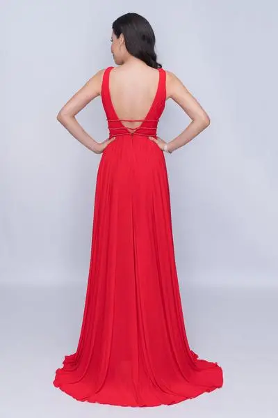 Nina Canacci - 2226 Pleated Plunging V-Neck Long Gown 4 Nina Canacci - 2226 Pleated Plunging V-Neck Long Gown - Image 4
