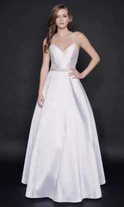 Nina Canacci - 2323 V Neck Satin A-line Plain Gown