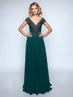 Nina Canacci - 3141 Elegant Beaded Bodice V Neck A Line Gown -Hot Sale WEDDING Store nina canacci 3141 elegant beaded bodice v neck a line gown evening dresses 0 hunter green 6379696128057