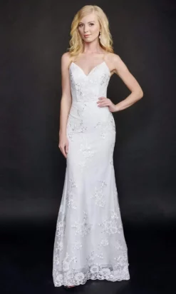 Nina Canacci - 3200 Embroidered V-Neck Trumpet Gown