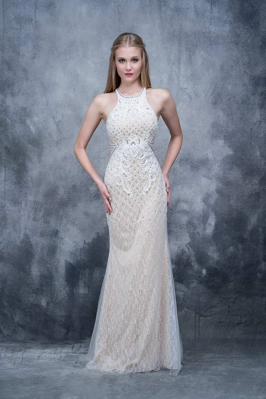 Nina Canacci - 4157 Halter Diamond Style Embroidered Long Dress 1 Nina Canacci - 4157 Halter Diamond Style Embroidered Long Dress