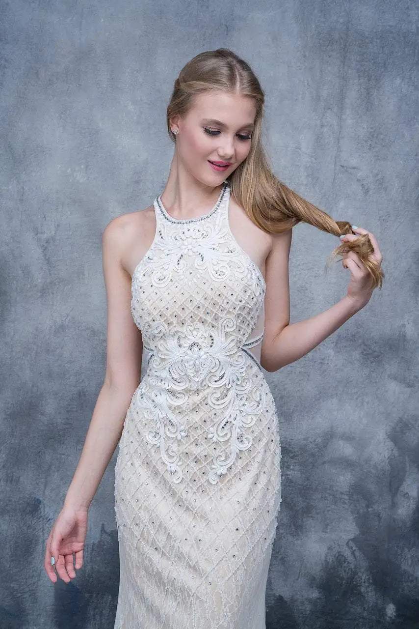 Nina Canacci - 4157 Halter Diamond Style Embroidered Long Dress 2 Nina Canacci - 4157 Halter Diamond Style Embroidered Long Dress - Image 2