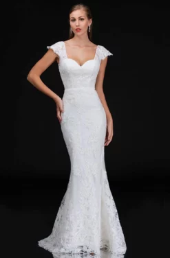Nina Canacci - 4203 Cap Sleeved Laced Trumpet Dress