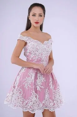 Nina Canacci - 541 Lace Applique Off-Shoulder A-line Dress
