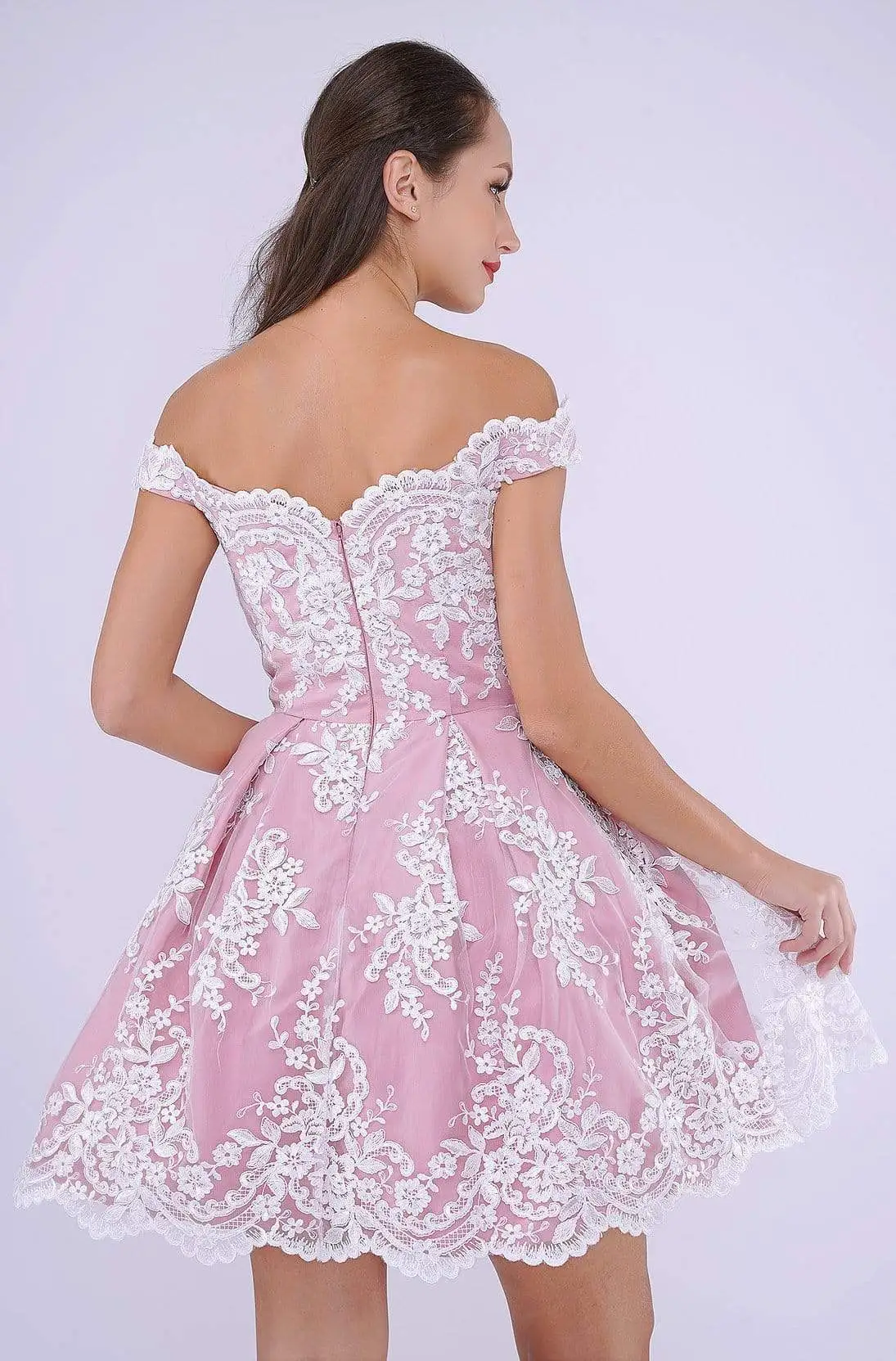 Nina Canacci - 541 Lace Applique Off-Shoulder A-line Dress 2 Nina Canacci - 541 Lace Applique Off-Shoulder A-line Dress - Image 2