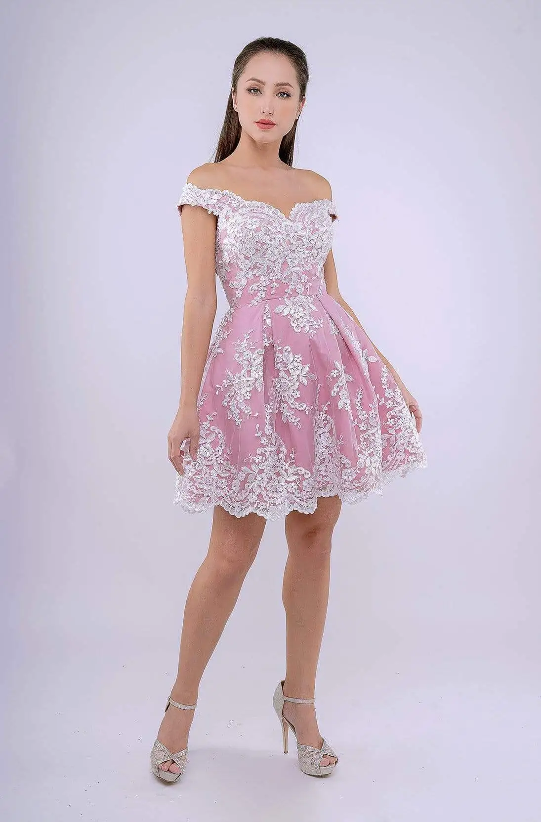 Nina Canacci - 541 Lace Applique Off-Shoulder A-line Dress 3 Nina Canacci - 541 Lace Applique Off-Shoulder A-line Dress - Image 3