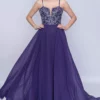 Nina Canacci - 6509 Scroll Beaded Plunging Sweetheart Chiffon Gown