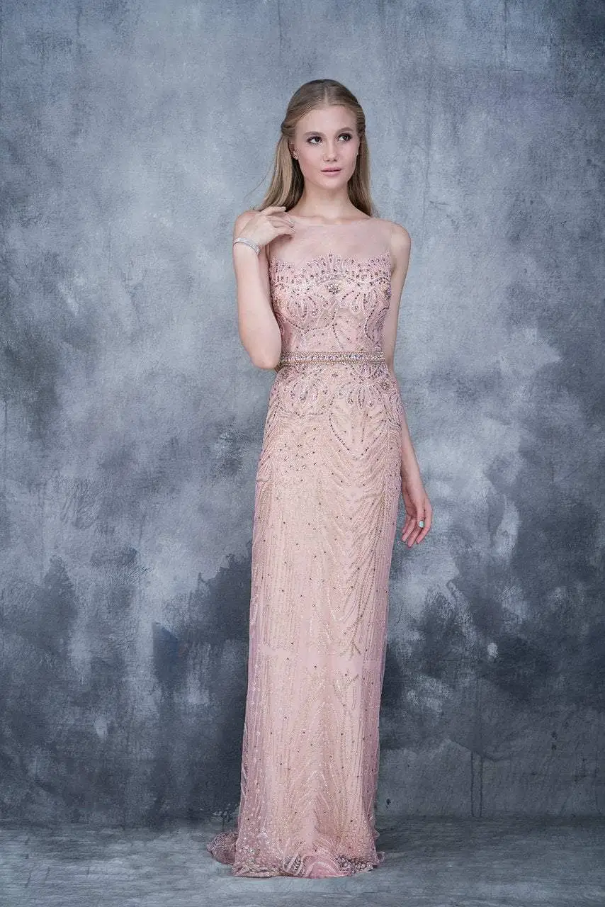Nina Canacci - 8141 Sheer Beaded Sleeveless Evening Gown 1 Nina Canacci - 8141 Sheer Beaded Sleeveless Evening Gown