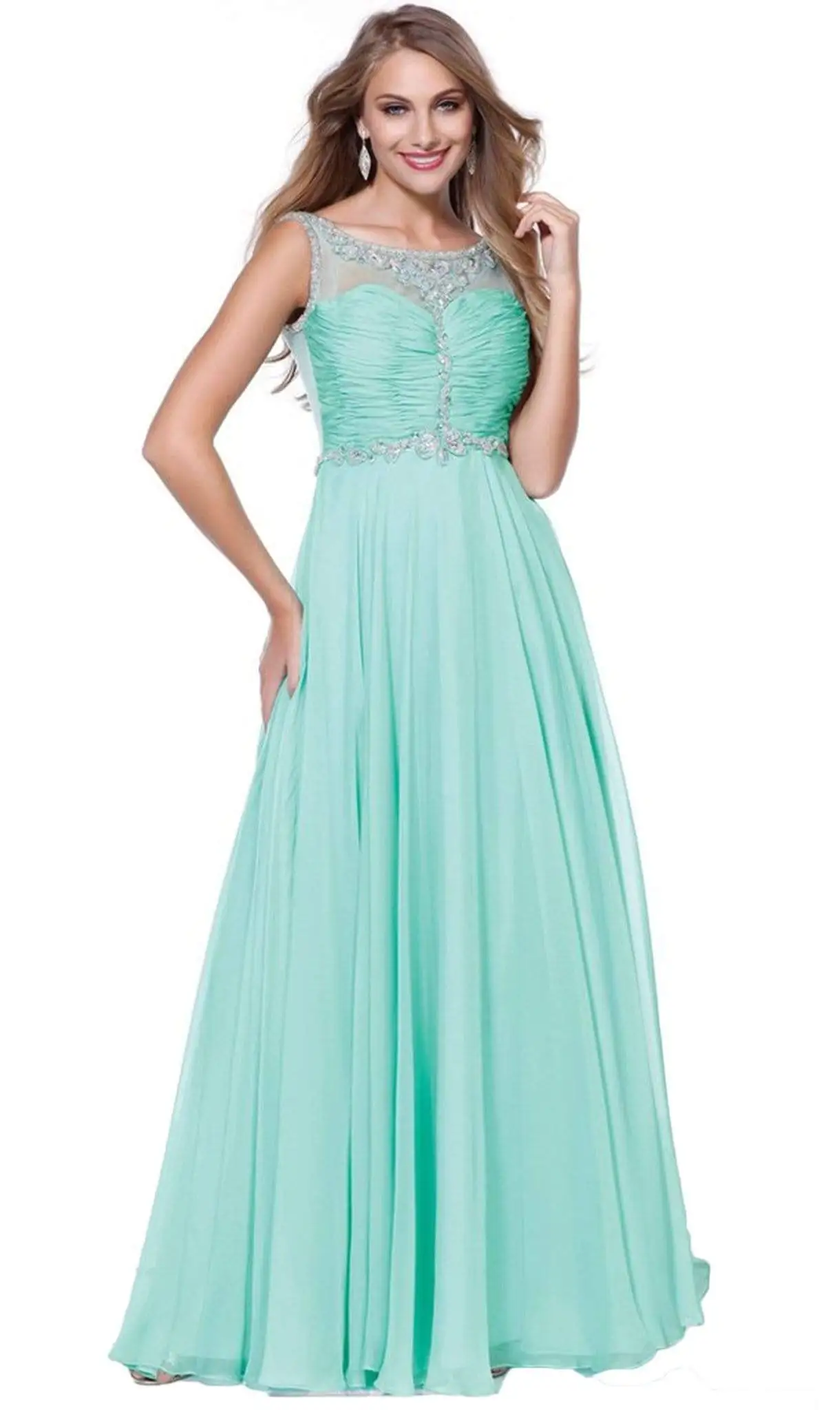 Nox Anabel - 8155 Bateau Illusion Chiffon Gown 1 Nox Anabel - 8155 Bateau Illusion Chiffon Gown