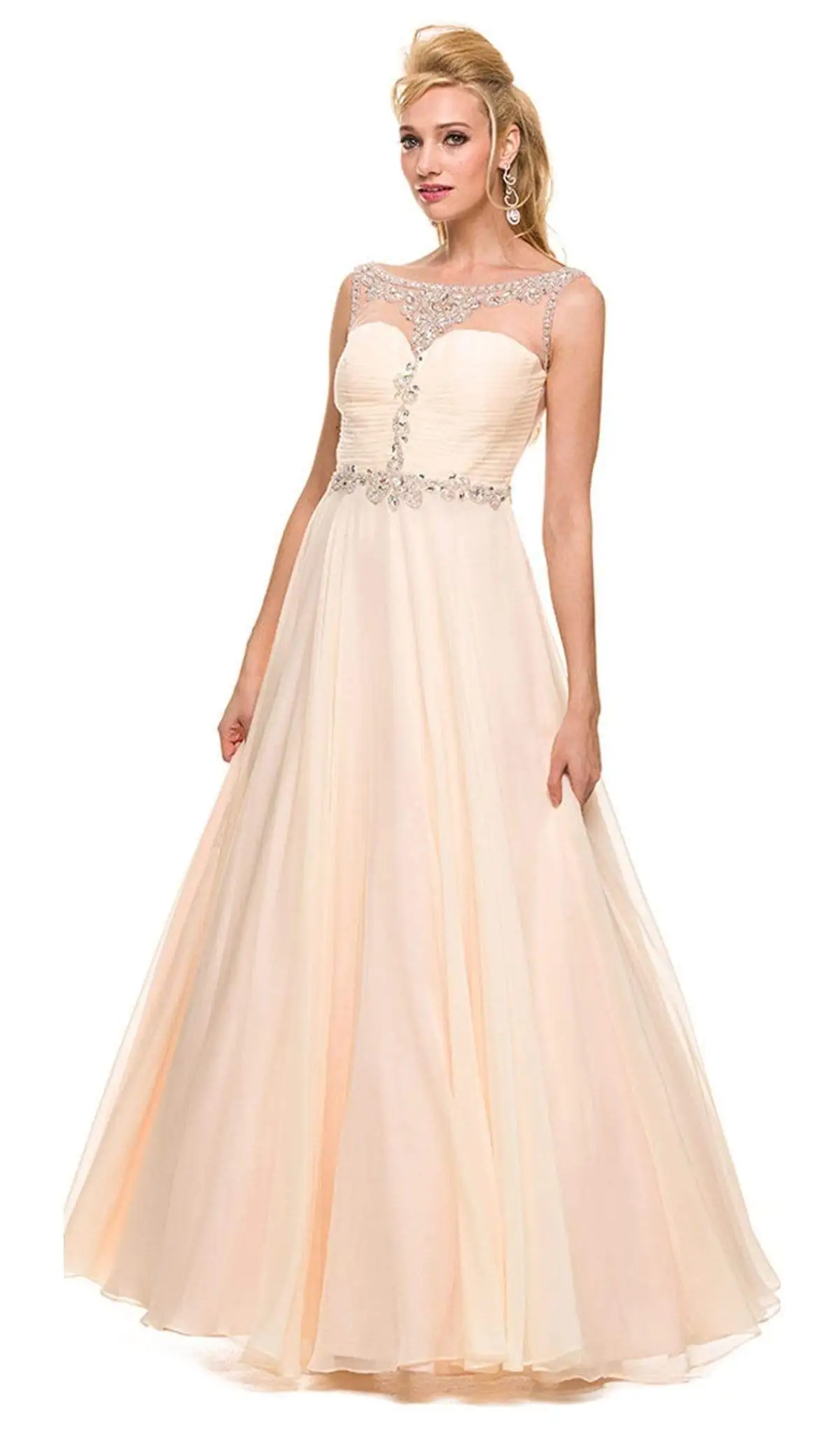 Nox Anabel - 8155 Bateau Illusion Chiffon Gown 5 Nox Anabel - 8155 Bateau Illusion Chiffon Gown - Image 5
