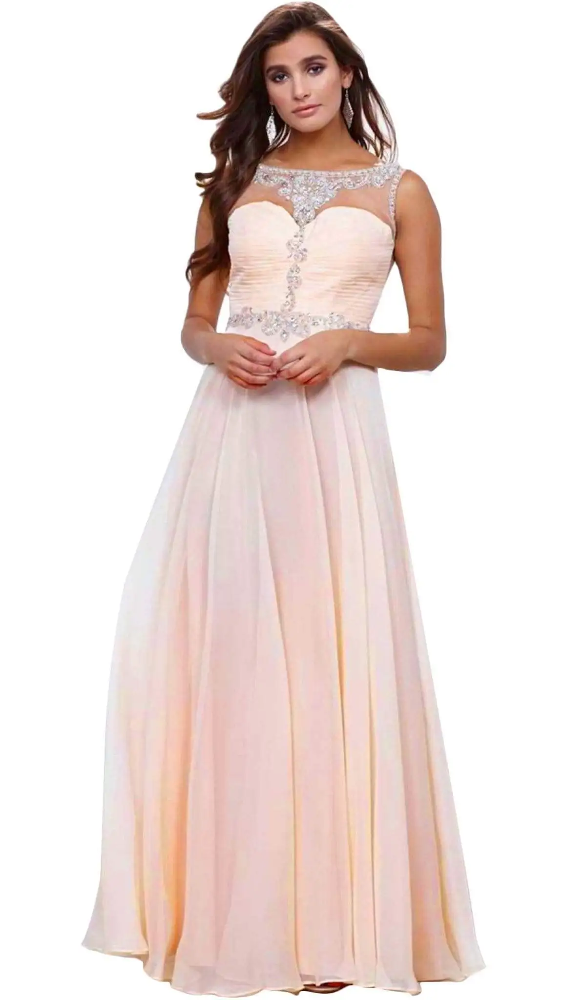 Nox Anabel - 8155 Bateau Illusion Chiffon Gown 6 Nox Anabel - 8155 Bateau Illusion Chiffon Gown - Image 6