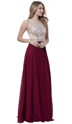 Nox Anabel - 8249 Accented Illusion Scoop A-line Dress