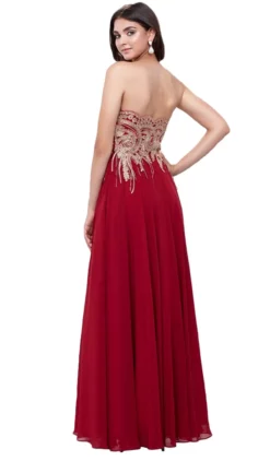 Nox Anabel - 8291 Strapless Gold Lace Appliqued Long Gown -Hot Sale WEDDING Store nox anabel 8291 strapless gold lace appliqued long gown special occasion dress xs burgundy 5658683506745
