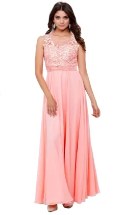 Nox Anabel - 8334 Illusion Applique Ornate Gown -Hot Sale WEDDING Store nox anabel 8334 illusion applique ornate gown special occasion dress xs bashful pink 5658694975545