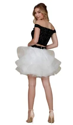 Nox Anabel - A613 Off Shoulder Crop Top Ruffled Skirt Party Dress -Hot Sale WEDDING Store nox anabel a613 off shoulder crop top ruffled skirt party dress special occasion dress 6067081838649