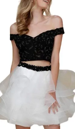 Nox Anabel - A613 Off Shoulder Crop Top Ruffled Skirt Party Dress -Hot Sale WEDDING Store nox anabel a613 off shoulder crop top ruffled skirt party dress special occasion dress 6067082690617