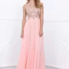 Nox Anabel Beaded V-Neck Illusion Long Dress In Bashful Pink 8343