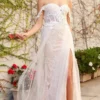 Nox Anabel - E441 Off Shoulder Appliqued High Slit Bridal Gown