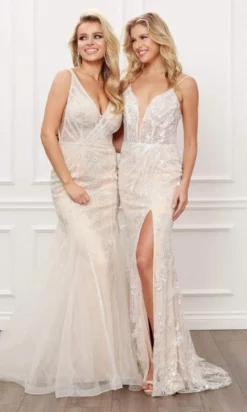 Nox Anabel - E459 Sequined Lace High Slit Sheath Bridal Gown -Hot Sale WEDDING Store nox anabel e459 sequined lace high slit sheath bridal gown wedding dresses 15644104491091