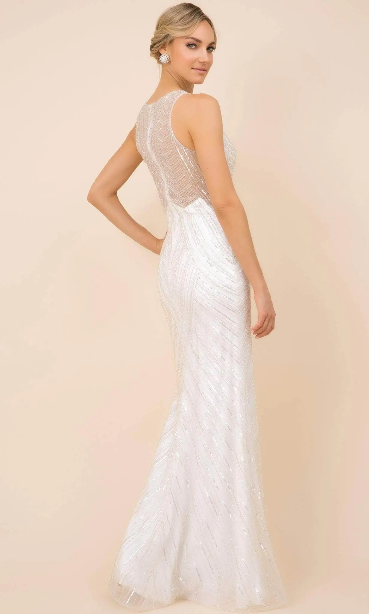 Nox Anabel H404W - Illusion Sequined Fitting Gown 2 Nox Anabel H404W - Illusion Sequined Fitting Gown - Image 2